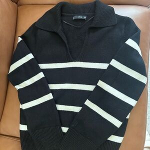 Mango Black and White V-Neck Sweater